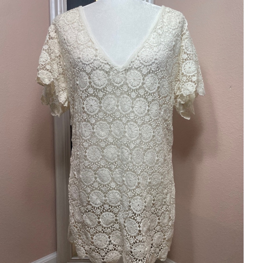 Victoria's Secret Ivory Crochet Lace Swim Cover Up Dress Lace Up Back Small - Picture 2 of 8